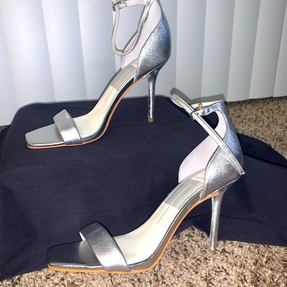 Silver formal strap heels